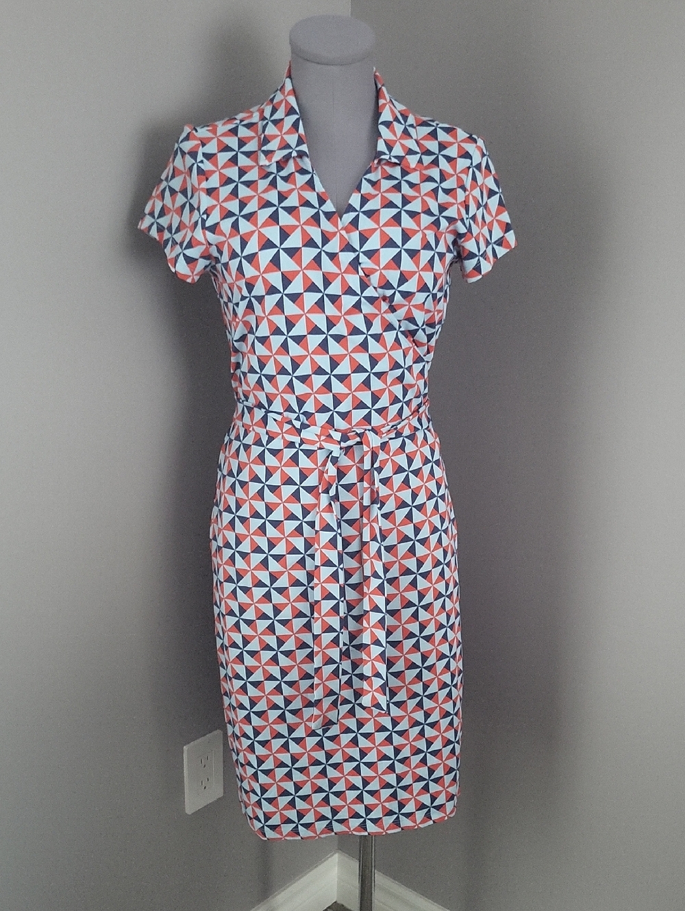 J. McLaughlin Geometric Print Faux-Wrap Dress Sz L